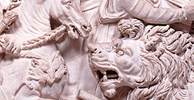 A Lion Hunt in Relief - on A Marble Coffin